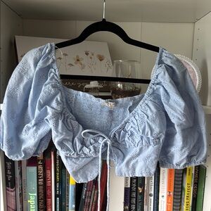 Blue Eyelet Puff Sleeve Top